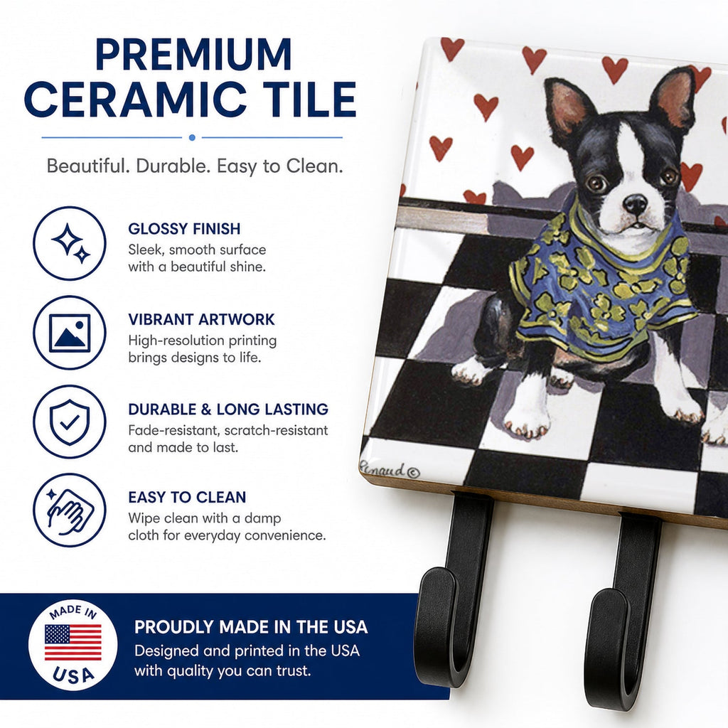 Boston Terrier Puppy Love Leash or Key Holder Wall Hooks, Coat Rack Wall Mount, for Hanging Keys, Towels, Aprons, Leashes