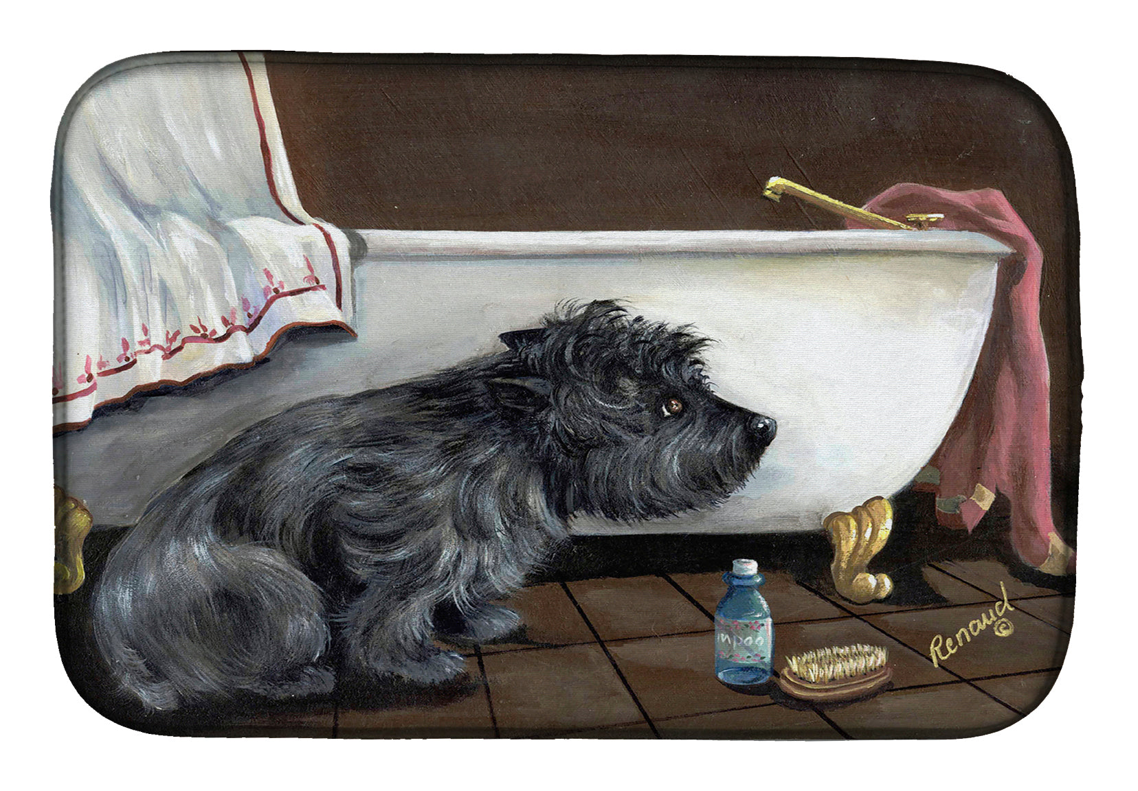 Cairn Terrier Bath Time Dish Drying Mat Absorbent Dish Drying Mat Pad for Kitchen Counter Dish Drainer Mat for Countertop, 14 x 21", Multicolor