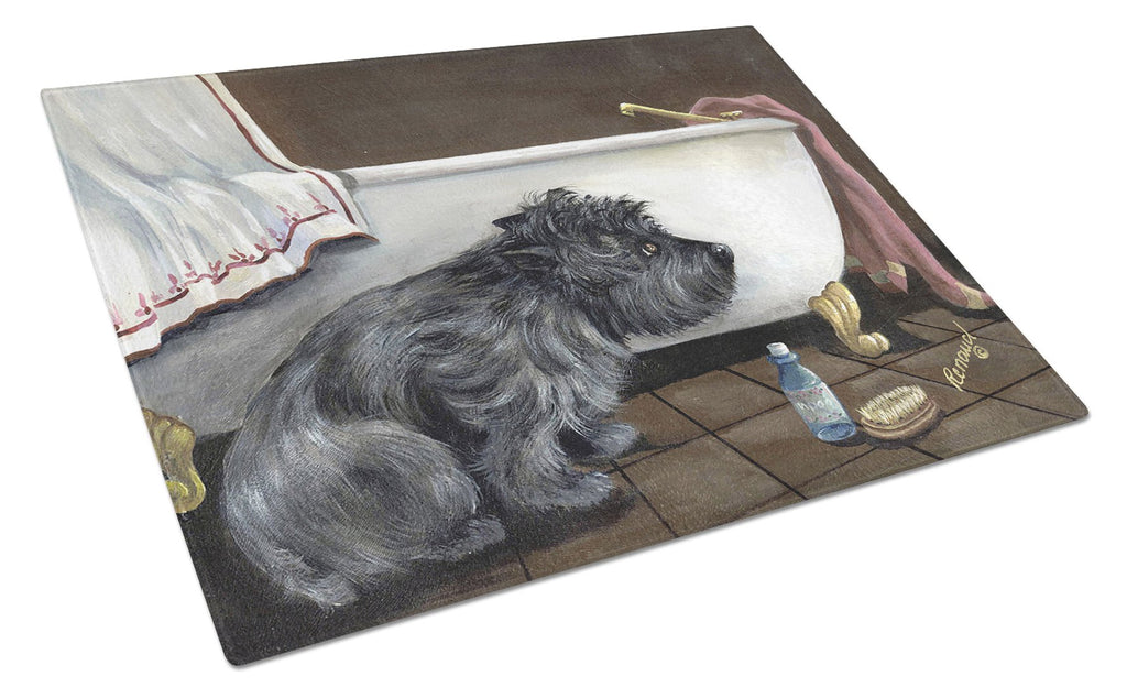 Cairn Terrier Bath Time Cutting Board Tempered Glass Kitchen Cutting Surface, Heat Resistant Chopping, Non-Slip Feet, Food Prep & Serving