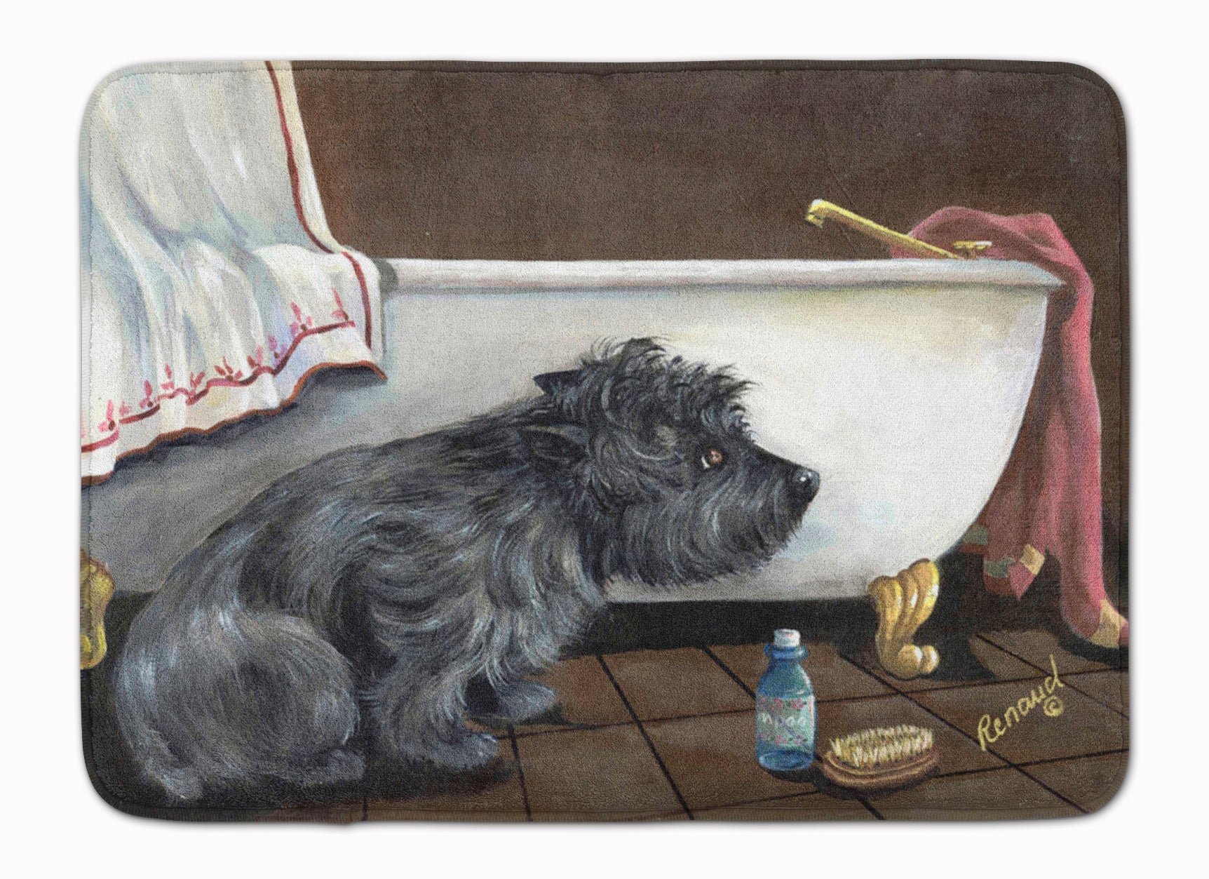 Cairn Terrier Bath Time Memory Foam Kitchen Mat Machine Washable Anti-Fatigue Cushion Comfort Bath or Kitchen Rug