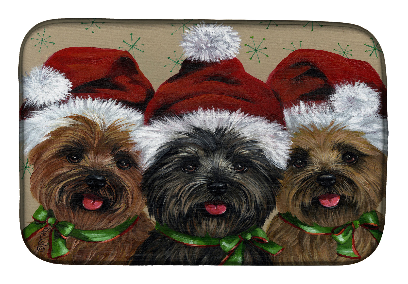 Cairn Terrier Christmas Ceaser and Co Dish Drying Mat Absorbent Dish Drying Mat Pad for Kitchen Counter Dish Drainer Mat for Countertop, 14 x 21", Multicolor