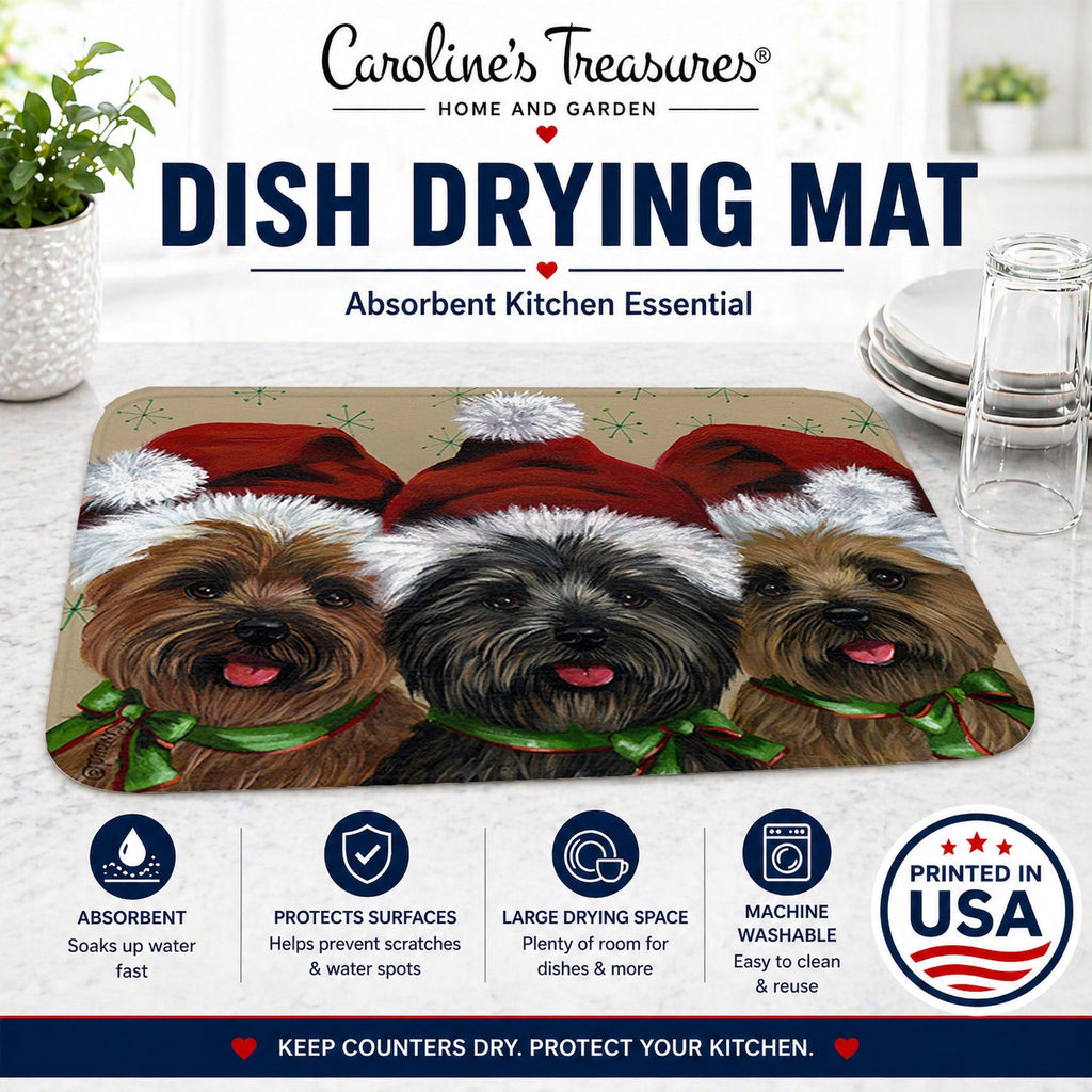 Cairn Terrier Christmas Ceaser and Co Dish Drying Mat Absorbent Dish Drying Mat Pad for Kitchen Counter Dish Drainer Mat for Countertop, 14 x 21", Multicolor
