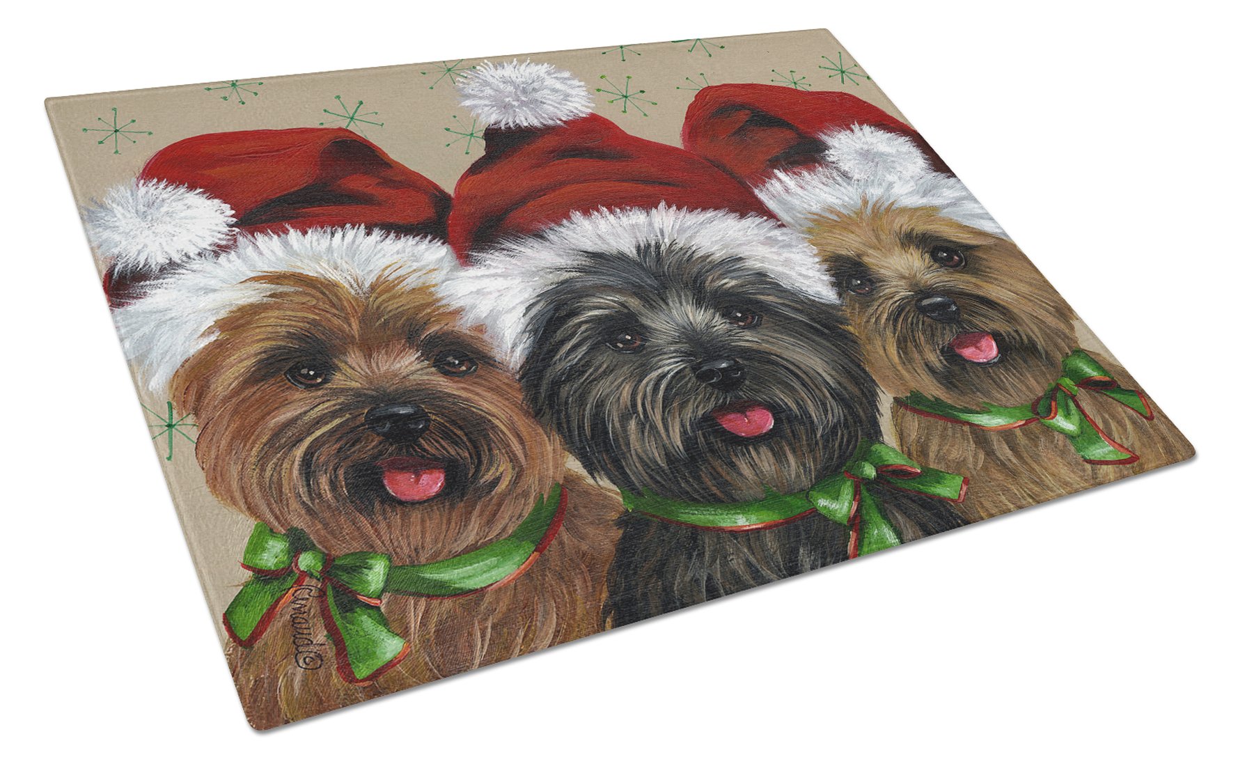 Cairn Terrier Christmas Ceaser and Co Cutting Board Tempered Glass Kitchen Cutting Surface, Heat Resistant Chopping, Non-Slip Feet, Food Prep & Serving
