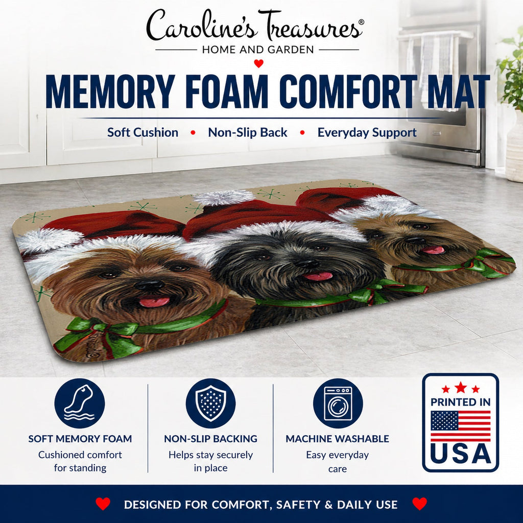Cairn Terrier Christmas Ceaser and Co Memory Foam Kitchen Mat Machine Washable Anti-Fatigue Cushion Comfort Bath or Kitchen Rug