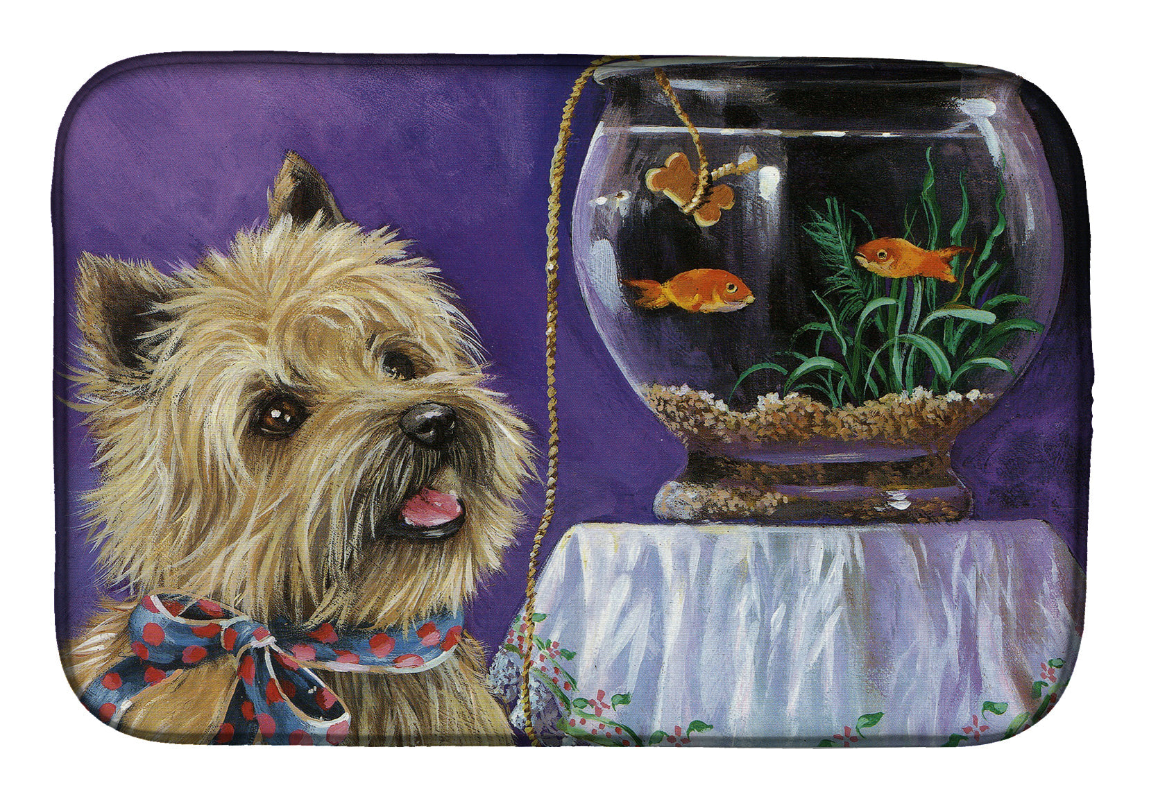 Cairn Terrier Gone Fishing Dish Drying Mat Absorbent Dish Drying Mat Pad for Kitchen Counter Dish Drainer Mat for Countertop, 14 x 21", Multicolor