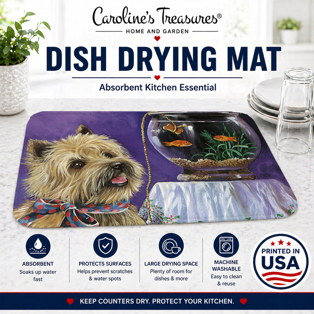 Cairn Terrier Gone Fishing Dish Drying Mat Absorbent Dish Drying Mat Pad for Kitchen Counter Dish Drainer Mat for Countertop, 14 x 21", Multicolor