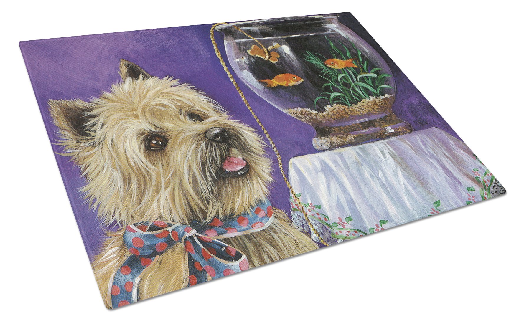Cairn Terrier Gone Fishing Cutting Board Tempered Glass Kitchen Cutting Surface, Heat Resistant Chopping, Non-Slip Feet, Food Prep & Serving