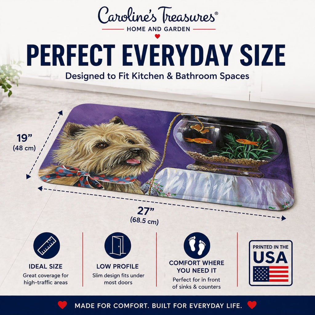 Cairn Terrier Gone Fishing Memory Foam Kitchen Mat Machine Washable Anti-Fatigue Cushion Comfort Bath or Kitchen Rug