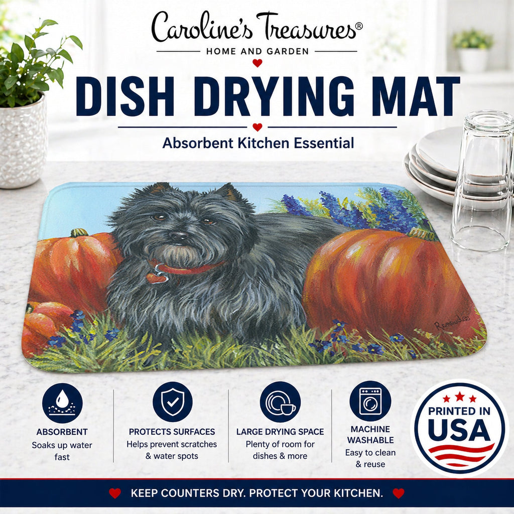 Cairn Terrier Mom's Pumpkins Dish Drying Mat Absorbent Dish Drying Mat Pad for Kitchen Counter Dish Drainer Mat for Countertop, 14 x 21", Multicolor