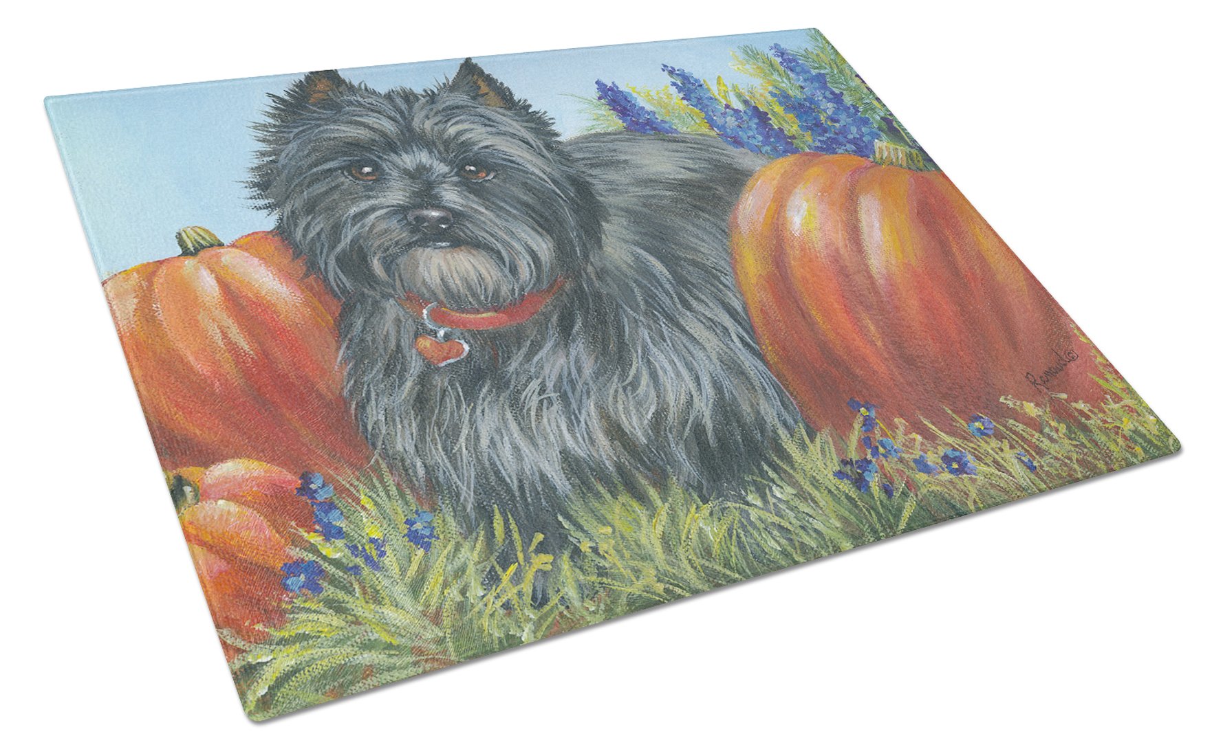 Cairn Terrier Mom's Pumpkins Cutting Board Tempered Glass Kitchen Cutting Surface, Heat Resistant Chopping, Non-Slip Feet, Food Prep & Serving