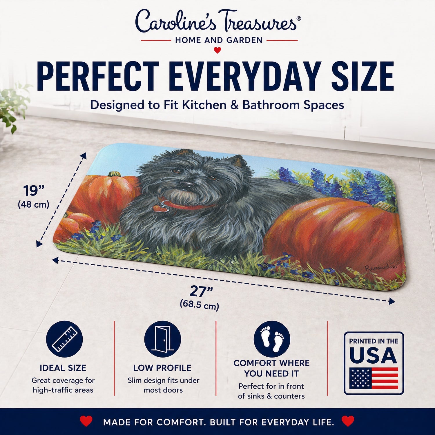 Cairn Terrier Mom's Pumpkins Memory Foam Kitchen Mat Machine Washable Anti-Fatigue Cushion Comfort Bath or Kitchen Rug