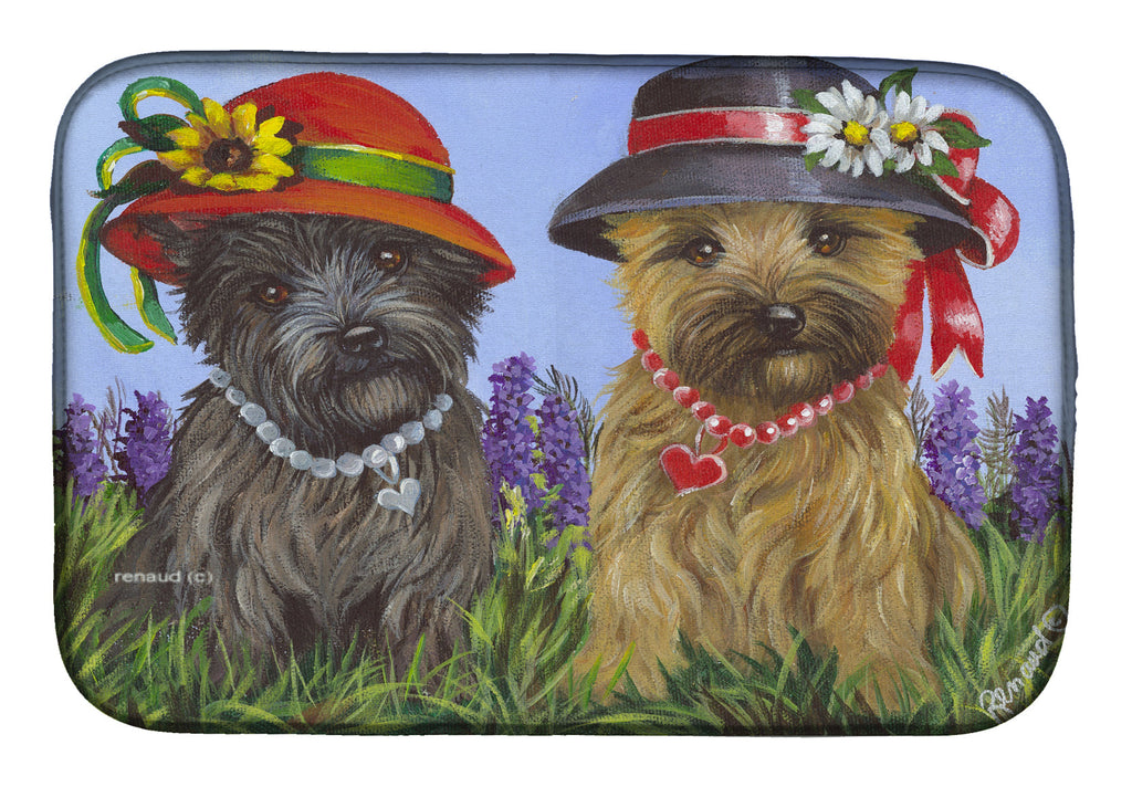 Cairn Terrier Sisters Dish Drying Mat Absorbent Dish Drying Mat Pad for Kitchen Counter Dish Drainer Mat for Countertop, 14 x 21", Multicolor