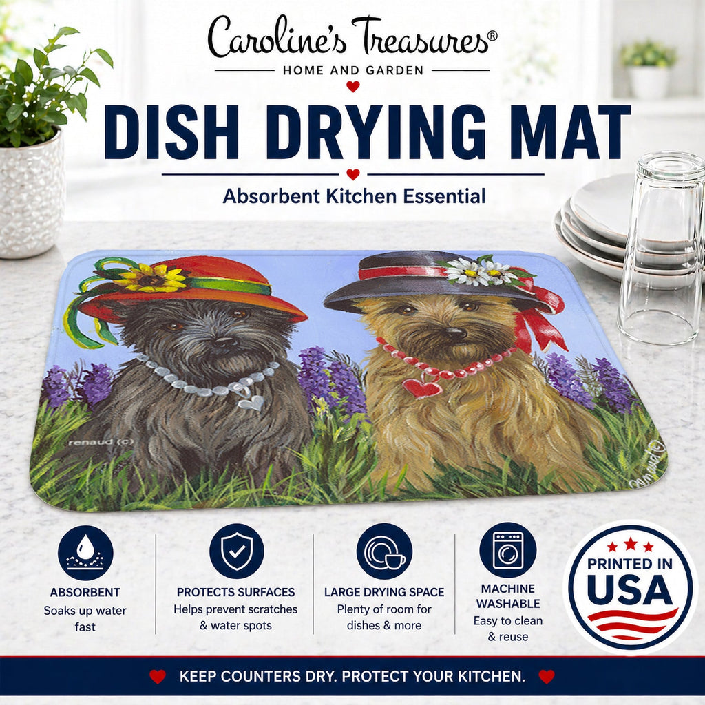 Cairn Terrier Sisters Dish Drying Mat Absorbent Dish Drying Mat Pad for Kitchen Counter Dish Drainer Mat for Countertop, 14 x 21", Multicolor
