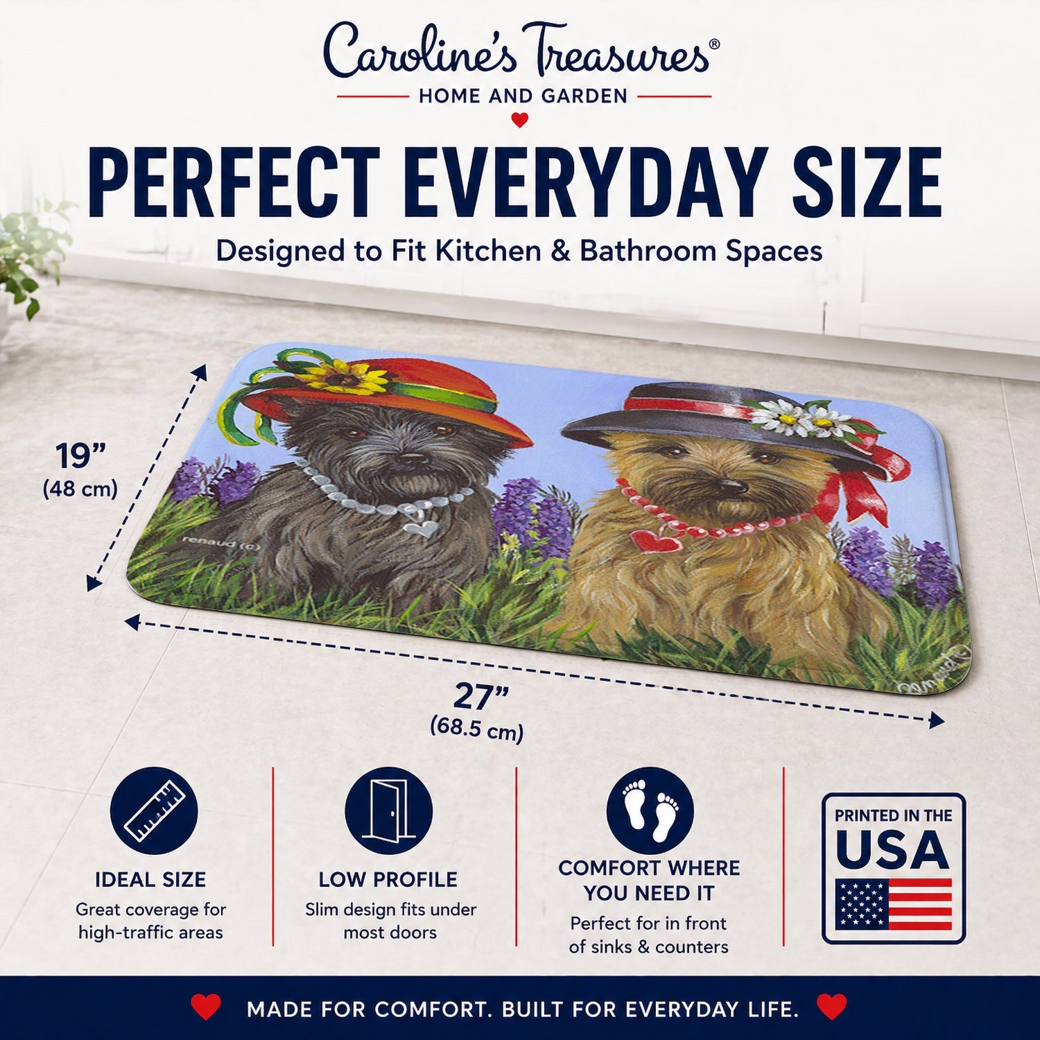 Cairn Terrier Sisters Memory Foam Kitchen Mat Machine Washable Anti-Fatigue Cushion Comfort Bath or Kitchen Rug