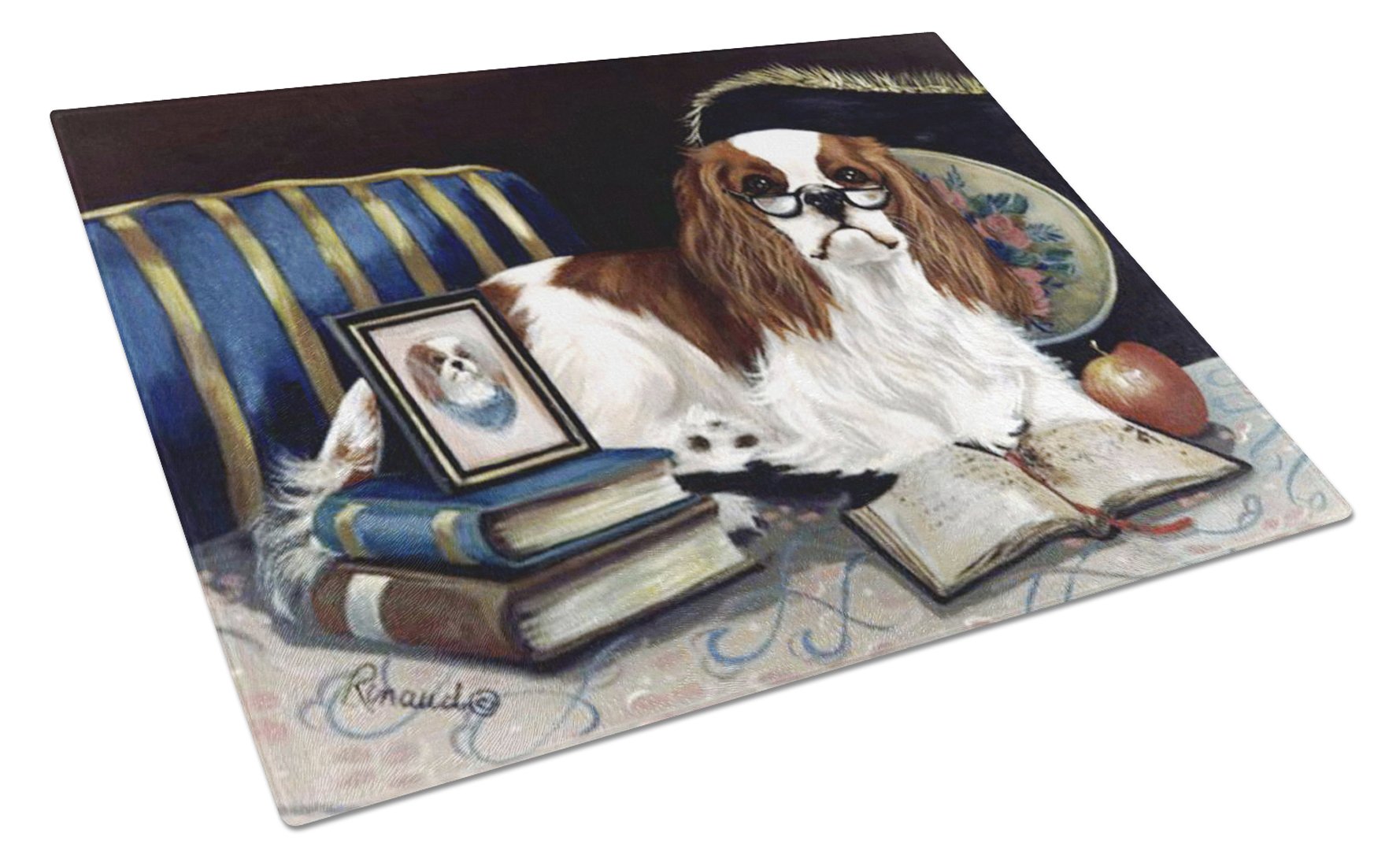 Cavalier Spaniel Perfect Student Cutting Board Tempered Glass Kitchen Cutting Surface, Heat Resistant Chopping, Non-Slip Feet, Food Prep & Serving