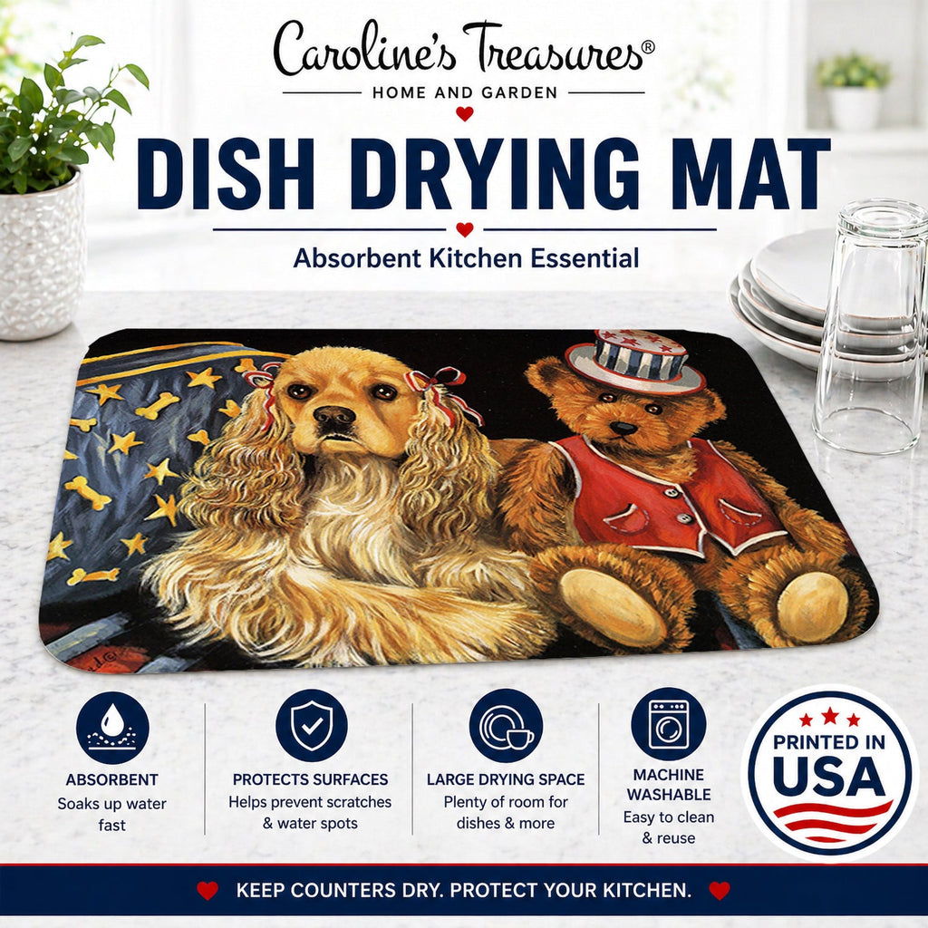 Cocker Spaniel Annie and Henri Dish Drying Mat Absorbent Dish Drying Mat Pad for Kitchen Counter Dish Drainer Mat for Countertop, 14 x 21", Multicolor