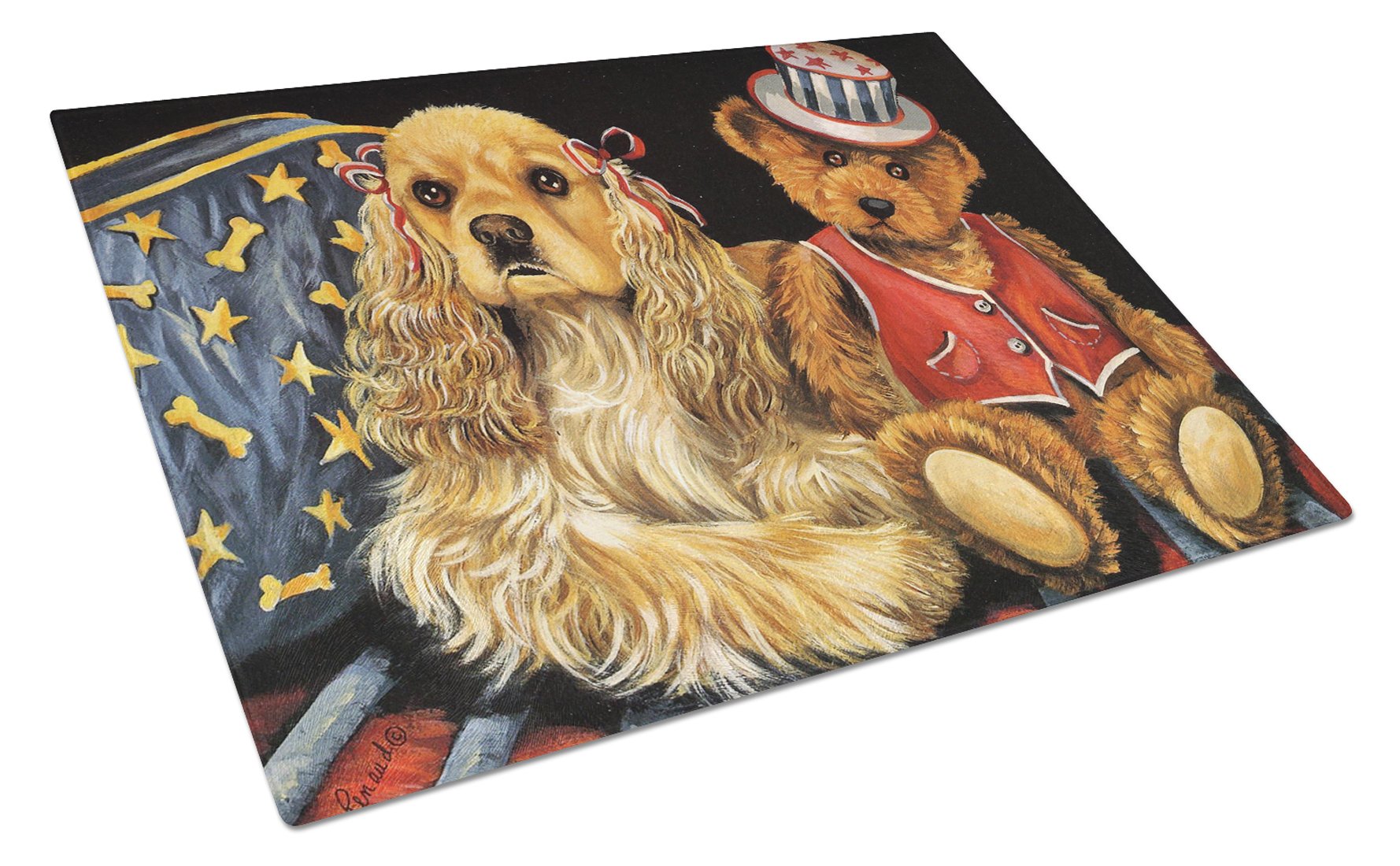 Cocker Spaniel Annie and Henri Cutting Board Tempered Glass Kitchen Cutting Surface, Heat Resistant Chopping, Non-Slip Feet, Food Prep & Serving