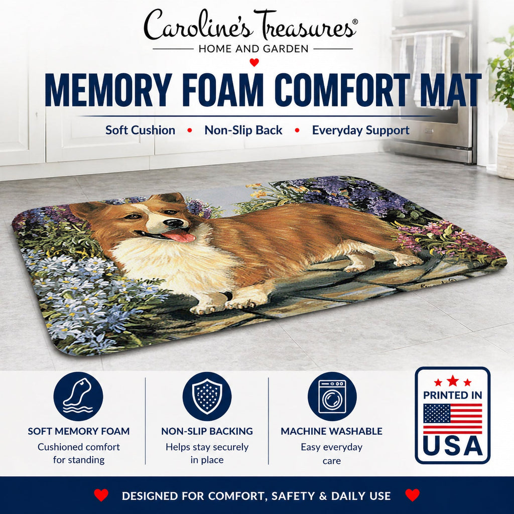 Corgi Garden Georgi Memory Foam Kitchen Mat Machine Washable Anti-Fatigue Cushion Comfort Bath or Kitchen Rug