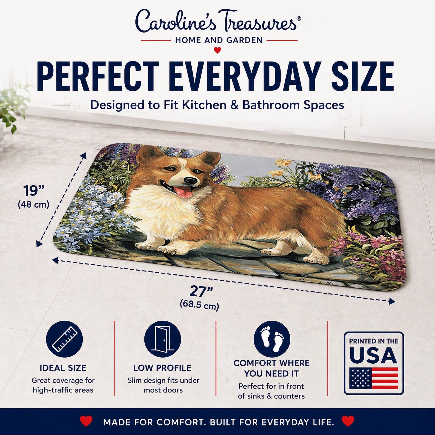 Corgi Garden Georgi Memory Foam Kitchen Mat Machine Washable Anti-Fatigue Cushion Comfort Bath or Kitchen Rug