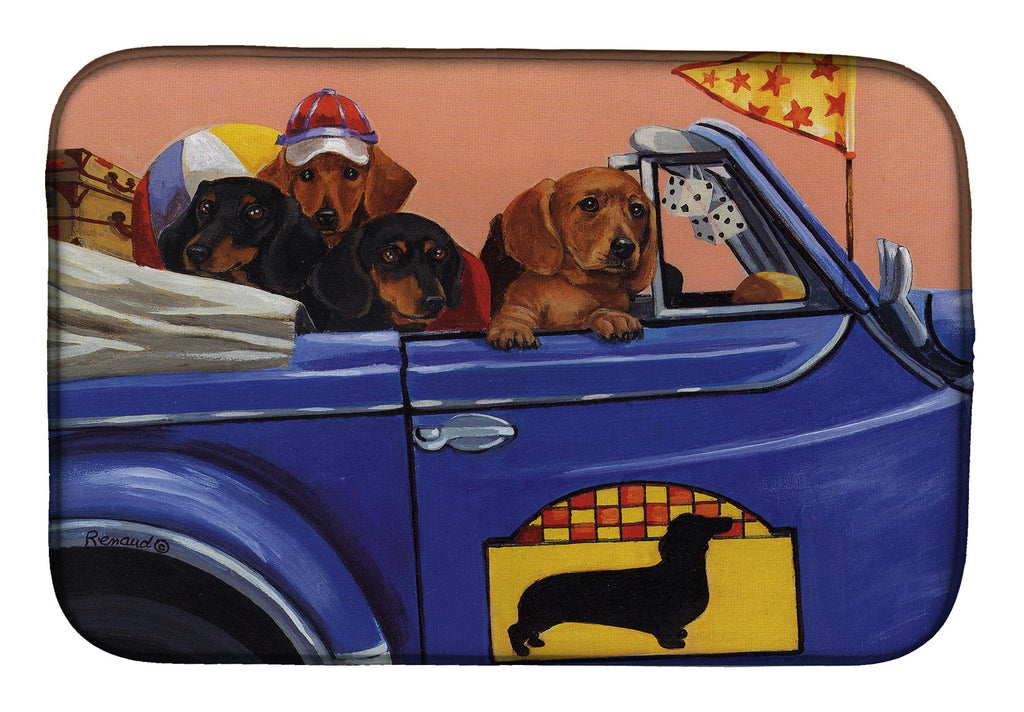 Dachshund Dachsmobile Dish Drying Mat Absorbent Dish Drying Mat Pad for Kitchen Counter Dish Drainer Mat for Countertop, 14 x 21", Multicolor