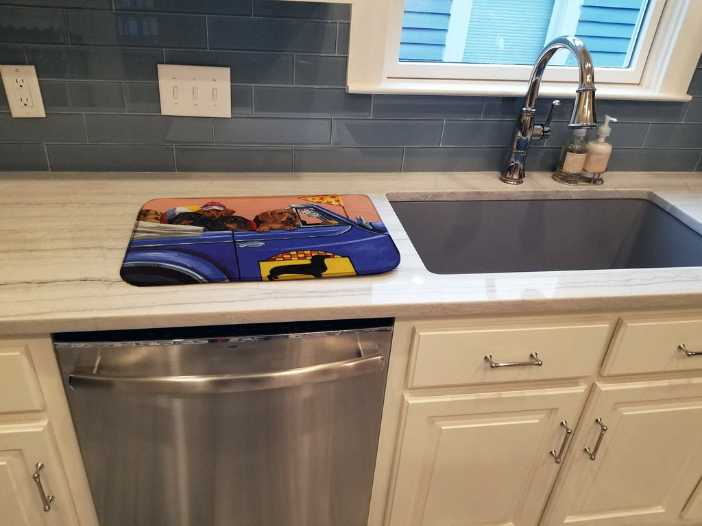 Dachshund Dachsmobile Dish Drying Mat Absorbent Dish Drying Mat Pad for Kitchen Counter Dish Drainer Mat for Countertop, 14 x 21", Multicolor