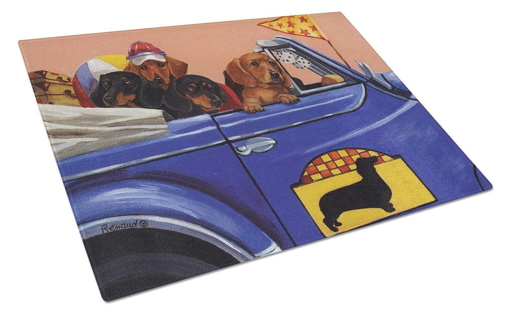 Dachshund Dachsmobile Cutting Board Tempered Glass Kitchen Cutting Surface, Heat Resistant Chopping, Non-Slip Feet, Food Prep & Serving