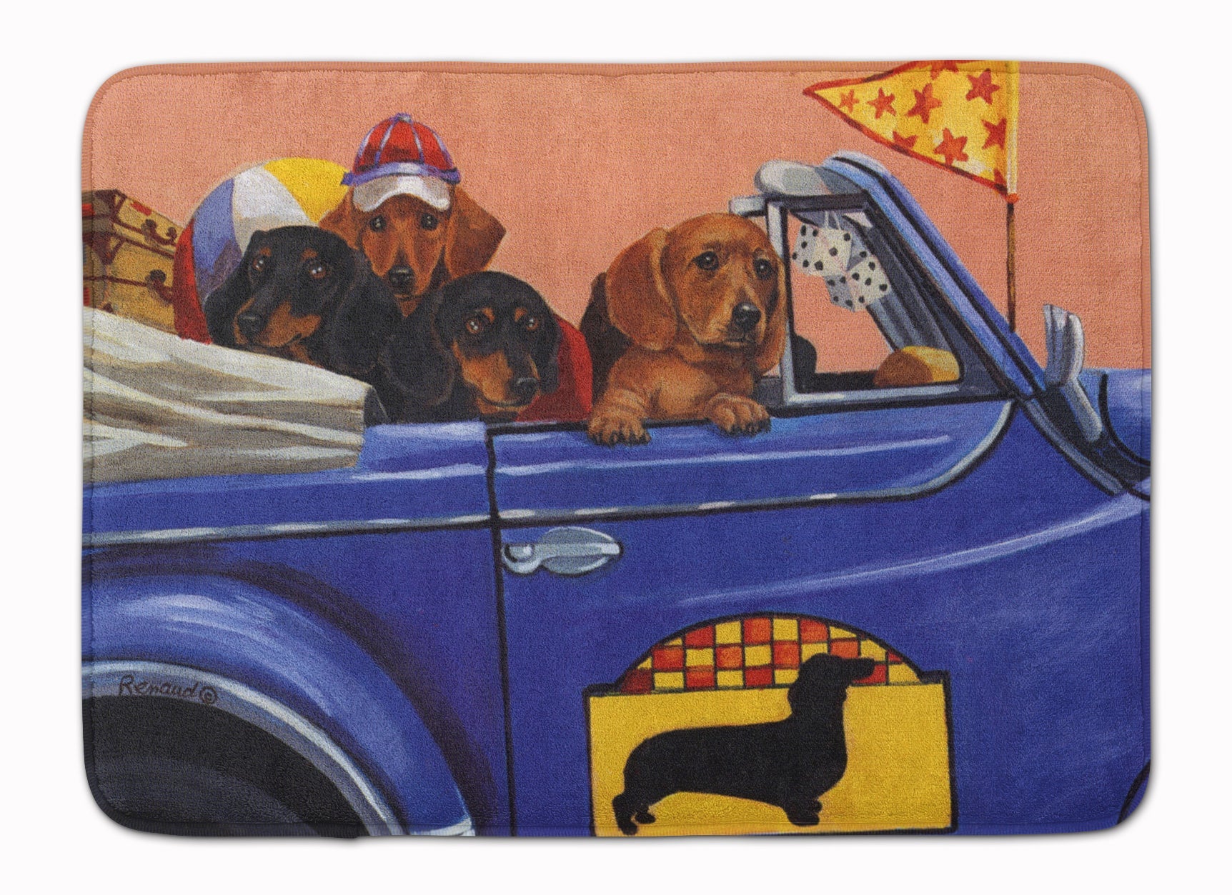 Dachshund Dachsmobile Memory Foam Kitchen Mat Machine Washable Anti-Fatigue Cushion Comfort Bath or Kitchen Rug