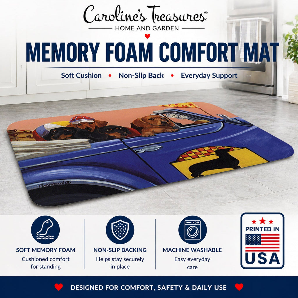 Dachshund Dachsmobile Memory Foam Kitchen Mat Machine Washable Anti-Fatigue Cushion Comfort Bath or Kitchen Rug