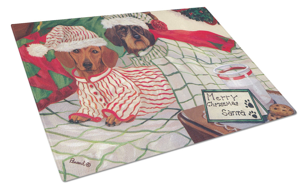 Dachshund Christmas Waiting for Santa Cutting Board Tempered Glass Kitchen Cutting Surface, Heat Resistant Chopping, Non-Slip Feet, Food Prep & Serving