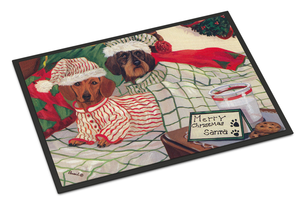 Dachshund Christmas Waiting for Santa Doormat Indoor Outdoor 18H X 27W Front Door Mat Rugs for Entryway, Non Slip Washable