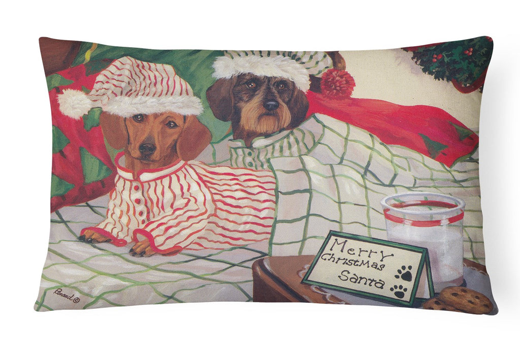 Dachshund Christmas Waiting for Santa Decorative Throw Pillow 12x16 Indoor Outdoor Accent Cushion, Fabric Cover with Insert for Sofa, Bed, Porch & Living Room
