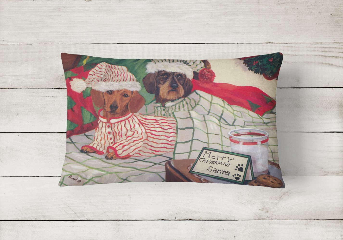 Dachshund Christmas Waiting for Santa Decorative Throw Pillow 12x16 Indoor Outdoor Accent Cushion, Fabric Cover with Insert for Sofa, Bed, Porch & Living Room