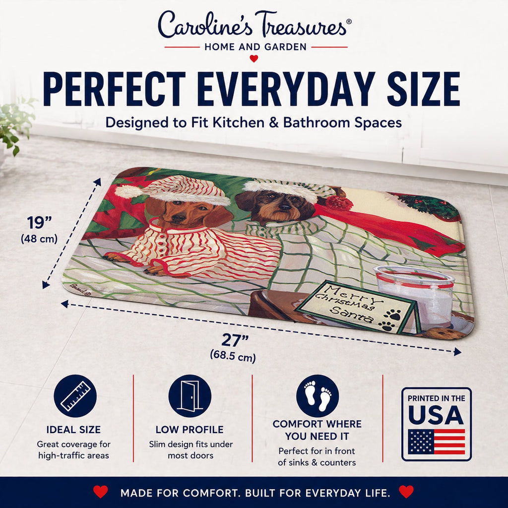 Dachshund Christmas Waiting for Santa Memory Foam Kitchen Mat Machine Washable Anti-Fatigue Cushion Comfort Bath or Kitchen Rug