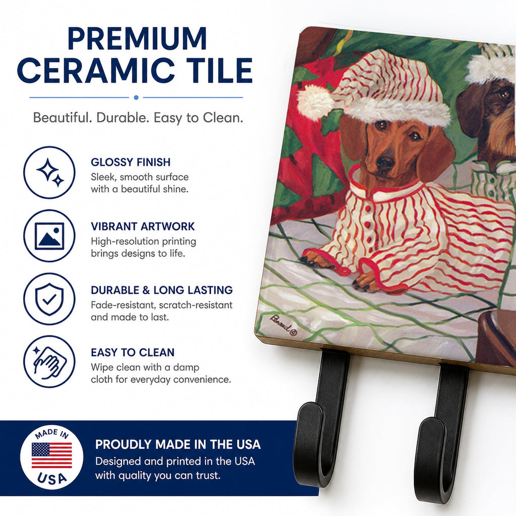 Dachshund Christmas Waiting for Santa Leash or Key Holder Wall Hooks, Coat Rack Wall Mount, for Hanging Keys, Towels, Aprons, Leashes