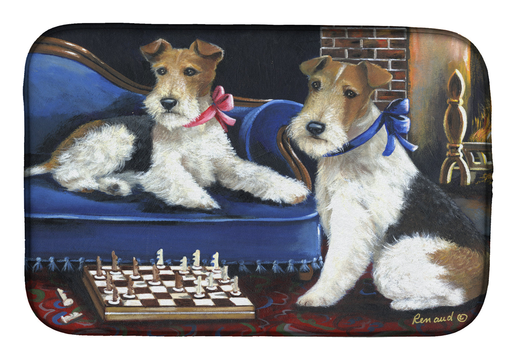 Fox Terrier Checkmates Dish Drying Mat Absorbent Dish Drying Mat Pad for Kitchen Counter Dish Drainer Mat for Countertop, 14 x 21", Multicolor