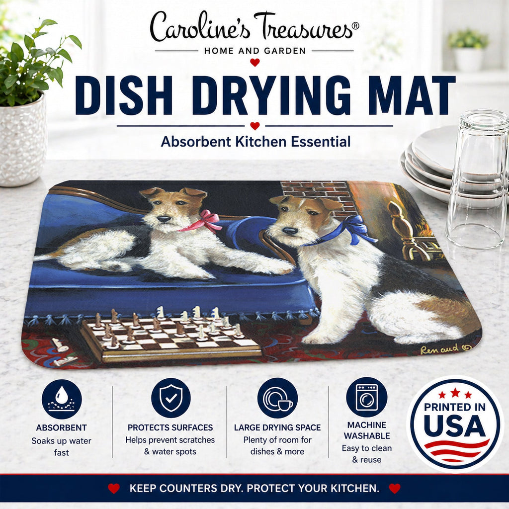 Fox Terrier Checkmates Dish Drying Mat Absorbent Dish Drying Mat Pad for Kitchen Counter Dish Drainer Mat for Countertop, 14 x 21", Multicolor