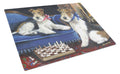 Fox Terrier Checkmates Cutting Board Tempered Glass Kitchen Cutting Surface, Heat Resistant Chopping, Non-Slip Feet, Food Prep & Serving