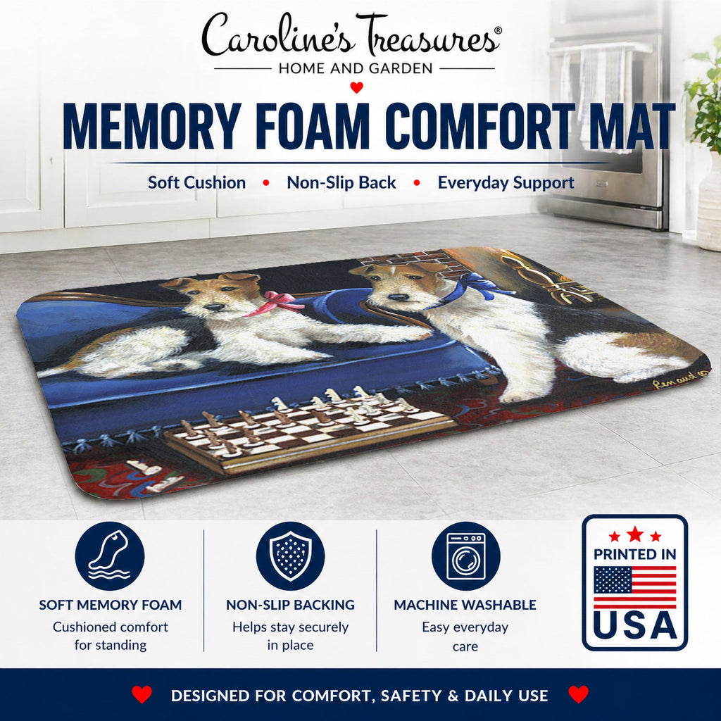 Fox Terrier Checkmates Memory Foam Kitchen Mat Machine Washable Anti-Fatigue Cushion Comfort Bath or Kitchen Rug