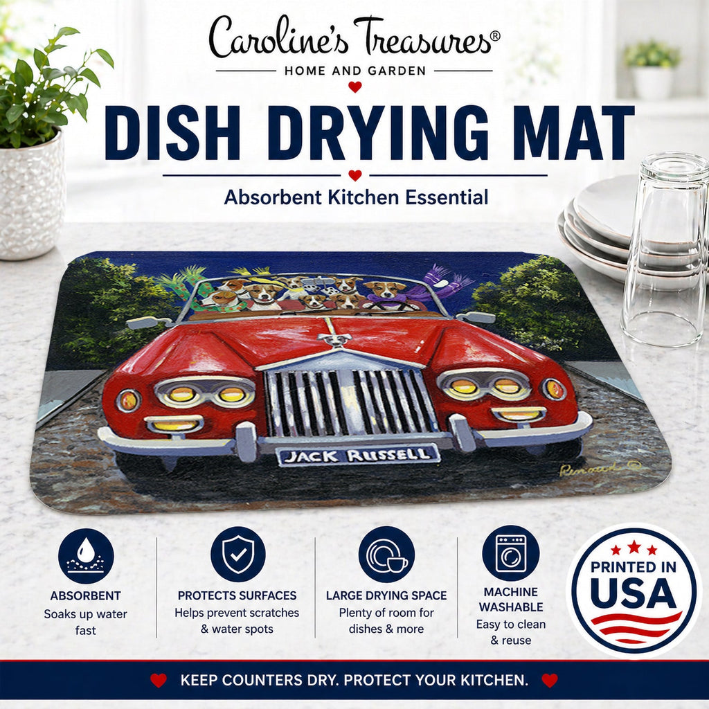 Jack Russell Evening Cruise Dish Drying Mat Absorbent Dish Drying Mat Pad for Kitchen Counter Dish Drainer Mat for Countertop, 14 x 21", Multicolor