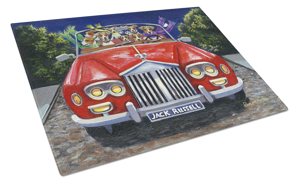Jack Russell Evening Cruise Cutting Board Tempered Glass Kitchen Cutting Surface, Heat Resistant Chopping, Non-Slip Feet, Food Prep & Serving