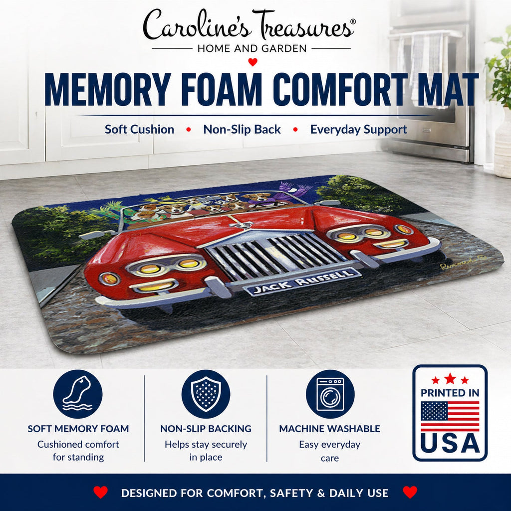 Jack Russell Evening Cruise Memory Foam Kitchen Mat Machine Washable Anti-Fatigue Cushion Comfort Bath or Kitchen Rug