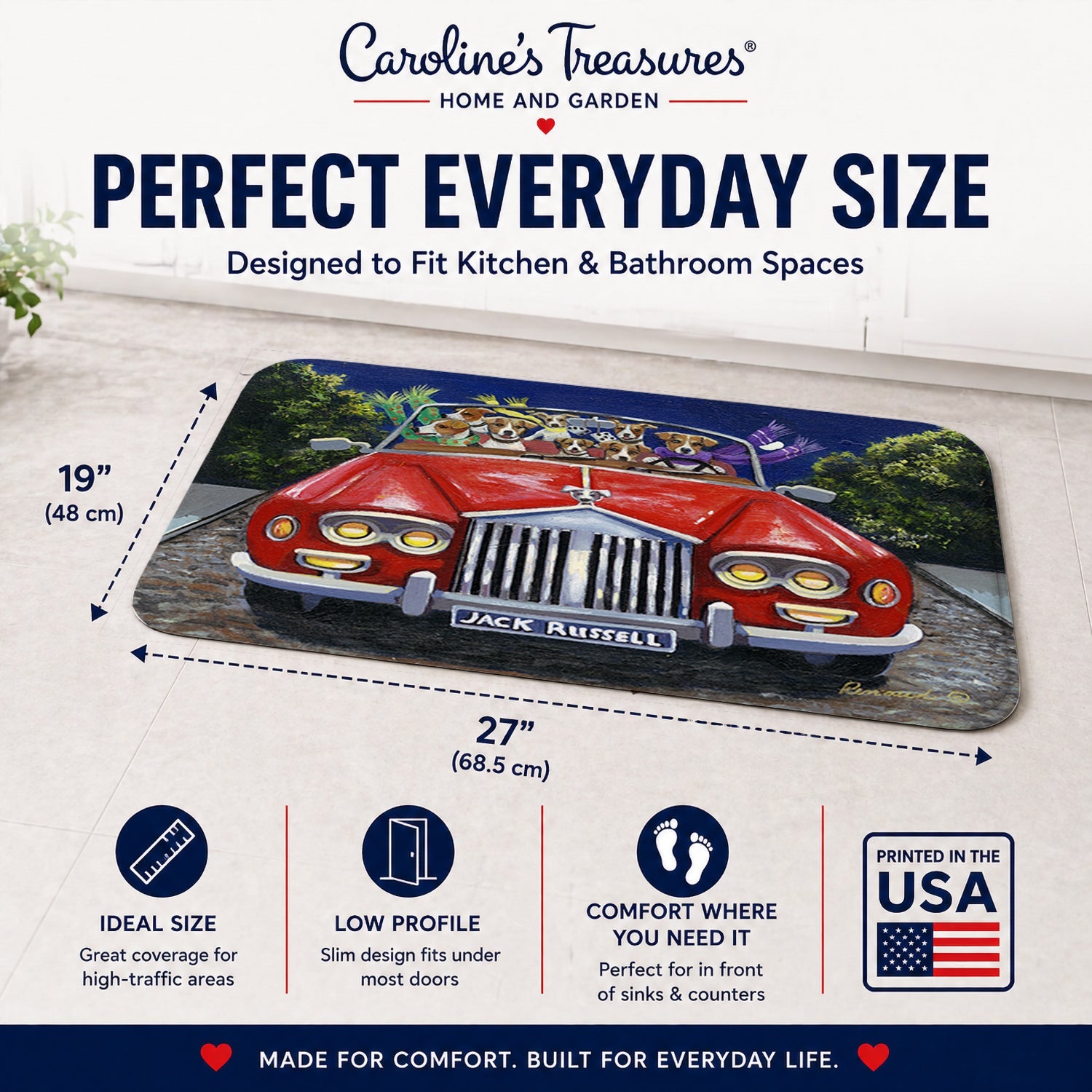 Jack Russell Evening Cruise Memory Foam Kitchen Mat Machine Washable Anti-Fatigue Cushion Comfort Bath or Kitchen Rug