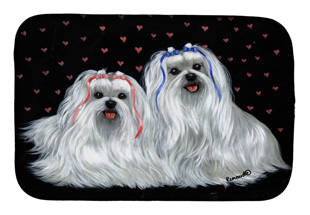Maltese Sweethearts Dish Drying Mat Absorbent Dish Drying Mat Pad for Kitchen Counter Dish Drainer Mat for Countertop, 14 x 21", Multicolor