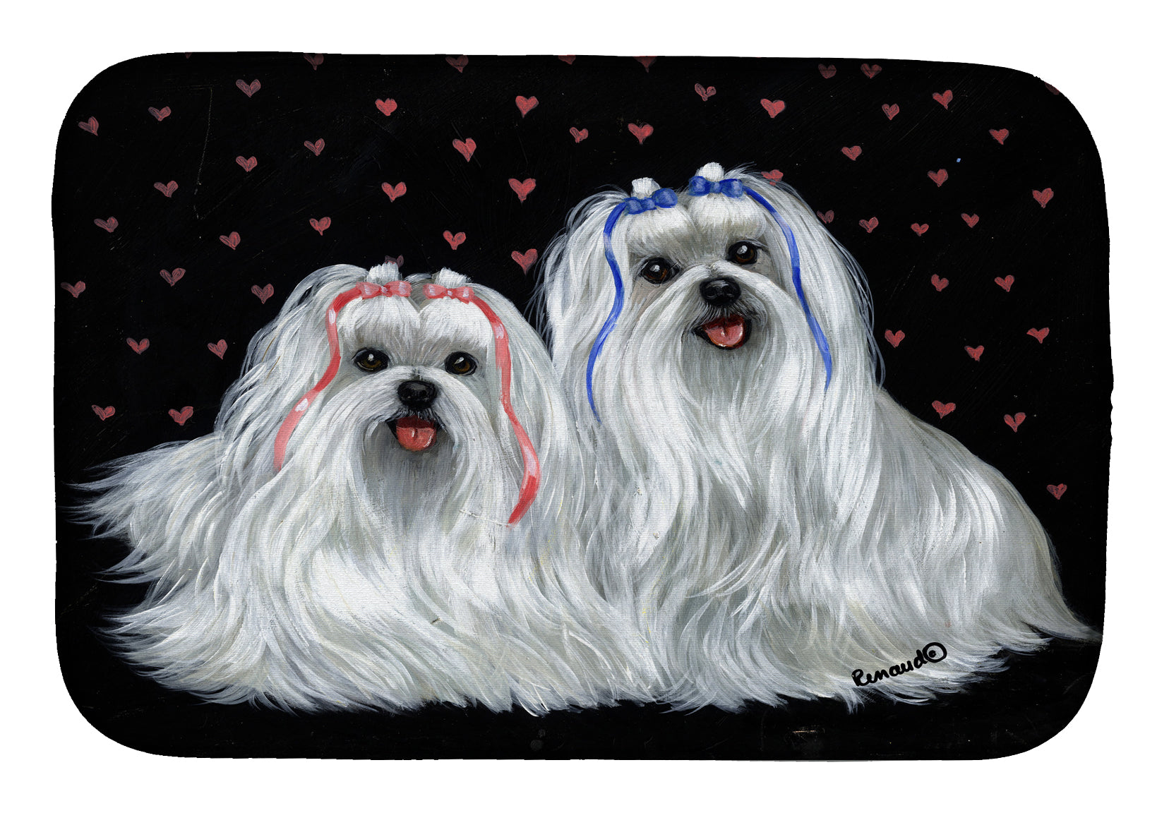 Maltese Sweethearts Dish Drying Mat Absorbent Dish Drying Mat Pad for Kitchen Counter Dish Drainer Mat for Countertop, 14 x 21", Multicolor