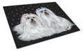 Maltese Sweethearts Cutting Board Tempered Glass Kitchen Cutting Surface, Heat Resistant Chopping, Non-Slip Feet, Food Prep & Serving