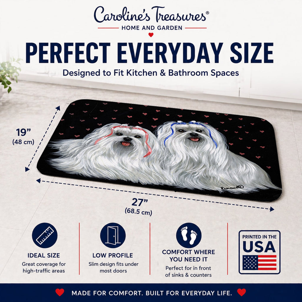 Maltese Sweethearts Memory Foam Kitchen Mat Machine Washable Anti-Fatigue Cushion Comfort Bath or Kitchen Rug