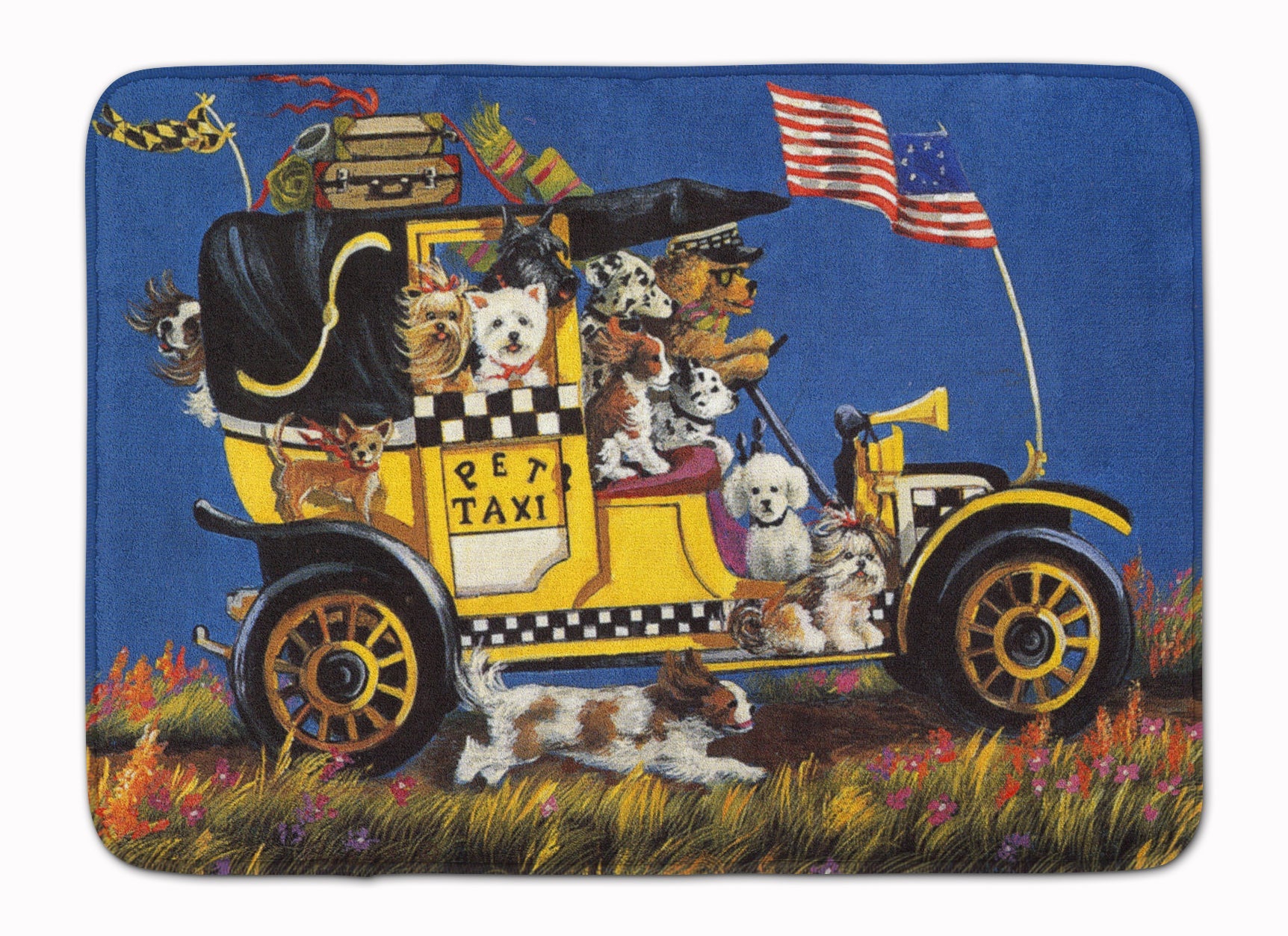 Pet Taxi Multiple Dog Breeds Memory Foam Kitchen Mat Machine Washable Anti-Fatigue Cushion Comfort Bath or Kitchen Rug