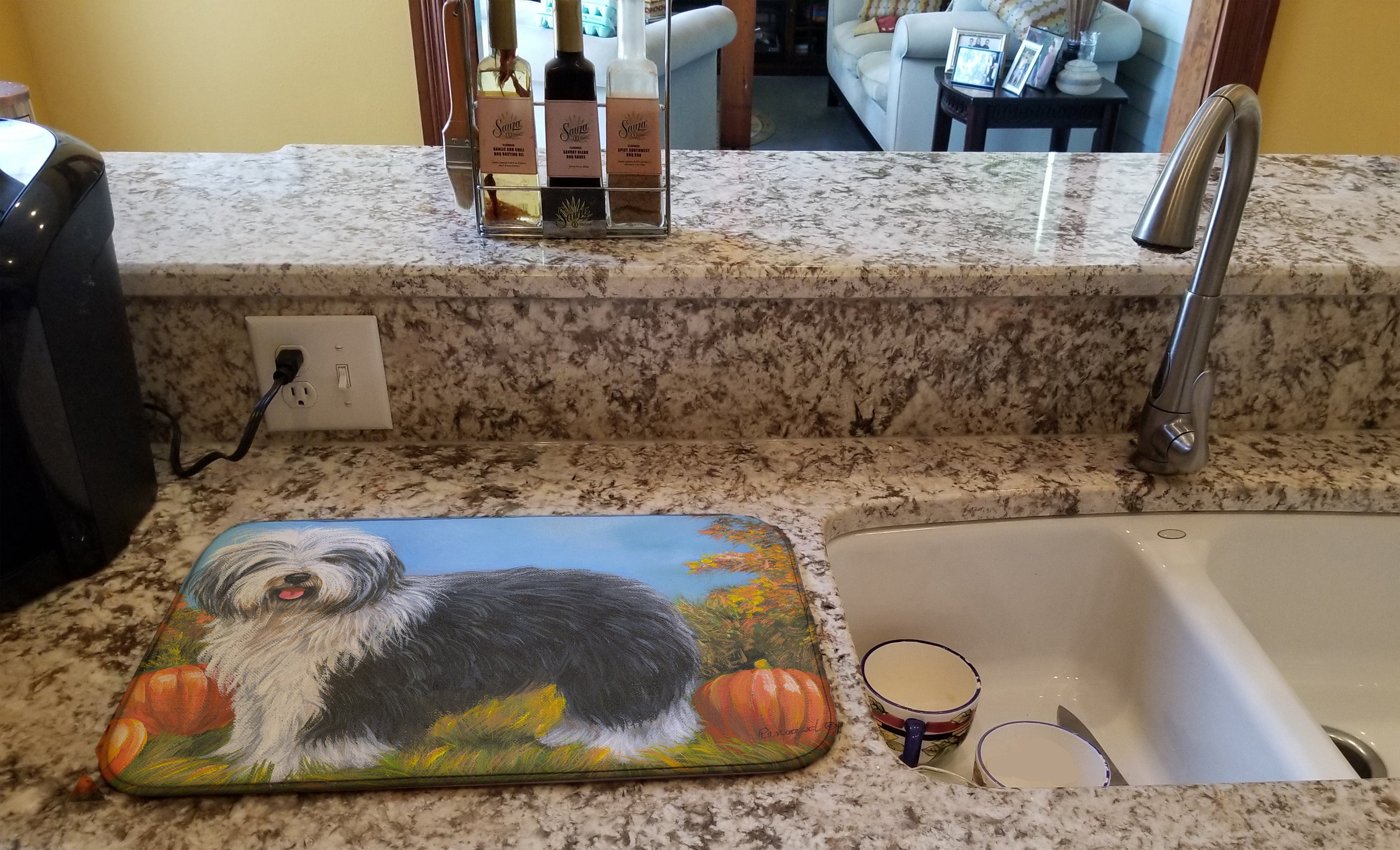 Old English Sheepdog Ocotoberfest Dish Drying Mat Absorbent Dish Drying Mat Pad for Kitchen Counter Dish Drainer Mat for Countertop, 14 x 21", Multicolor