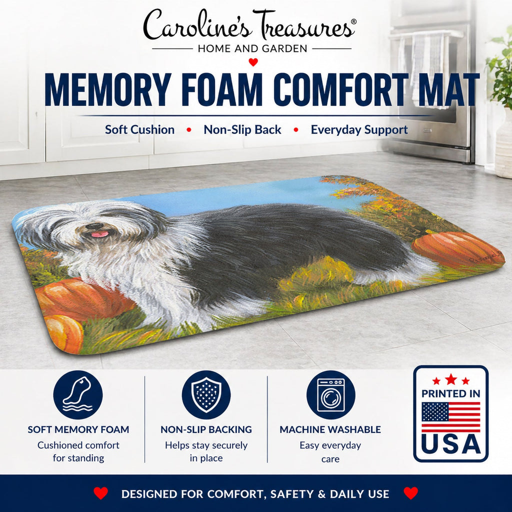 Old English Sheepdog Ocotoberfest Memory Foam Kitchen Mat Machine Washable Anti-Fatigue Cushion Comfort Bath or Kitchen Rug