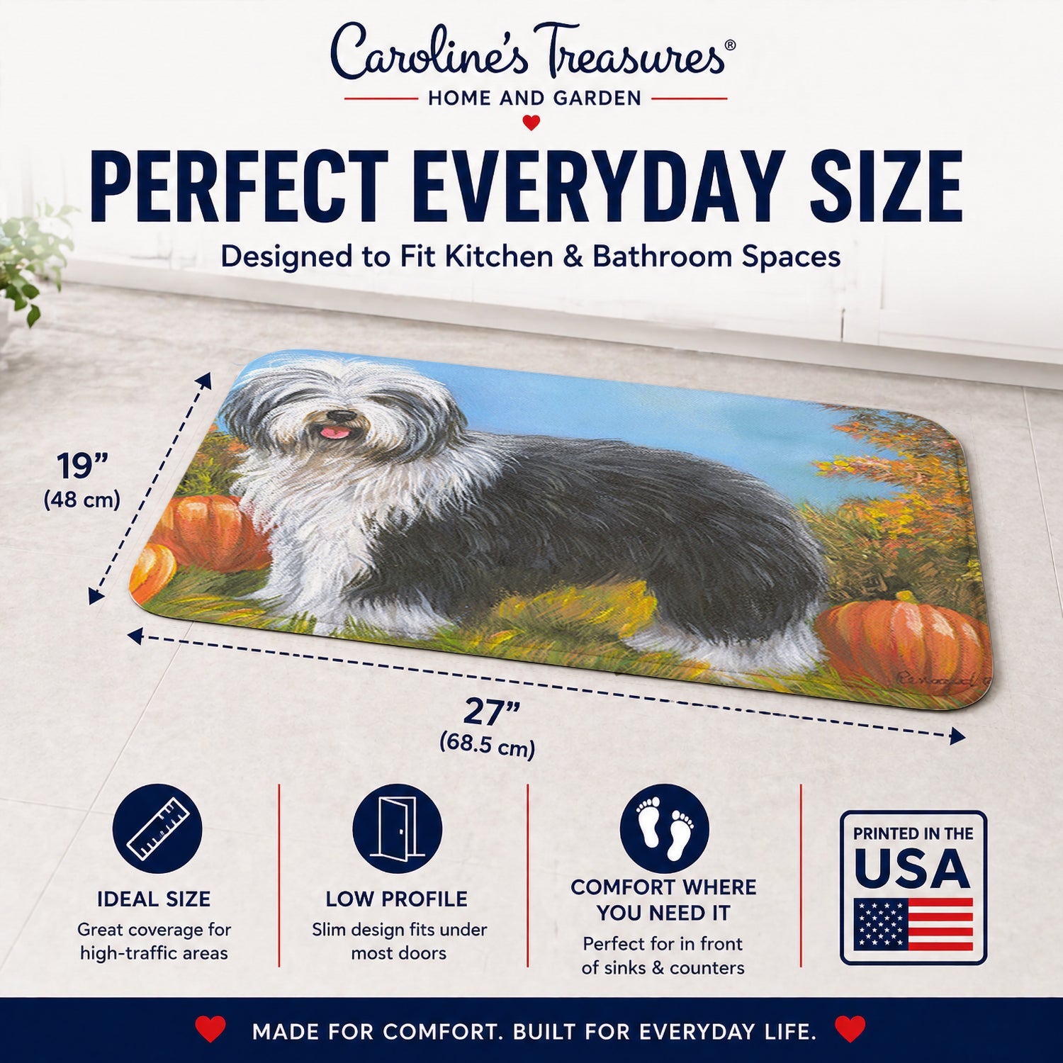 Old English Sheepdog Ocotoberfest Memory Foam Kitchen Mat Machine Washable Anti-Fatigue Cushion Comfort Bath or Kitchen Rug